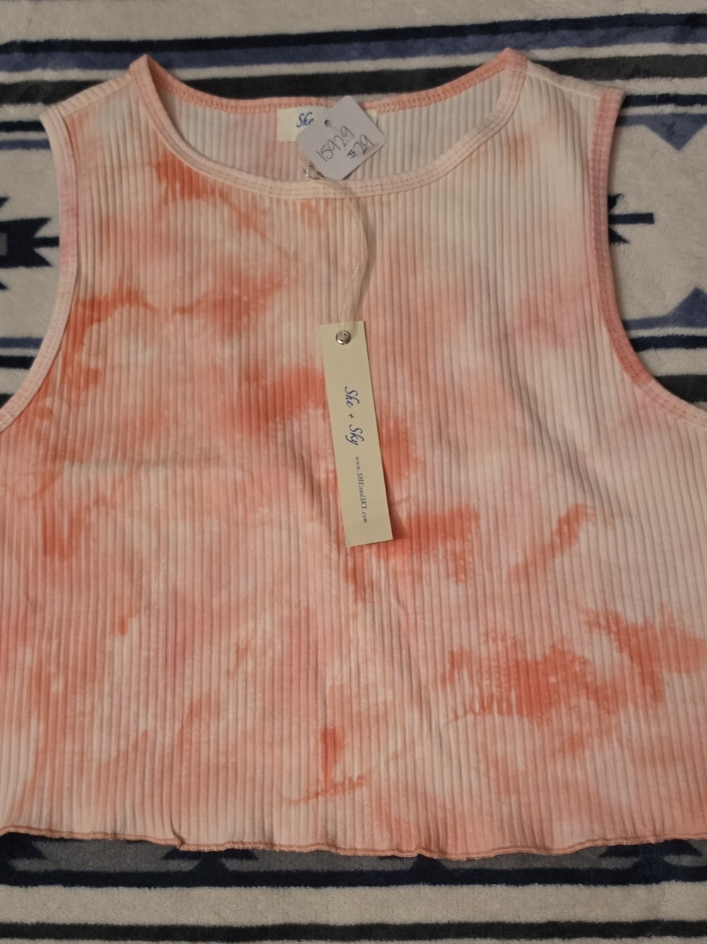 She + Sky Peach Coral Ribbed Tie-Dye Crop Tank